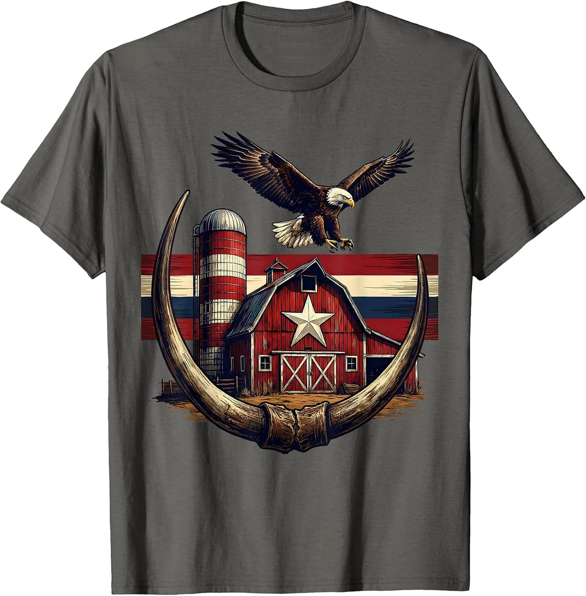 Men's Republican Barn and Silo Vast Open Sky Illustration T-Shirt - Asphalt Grey