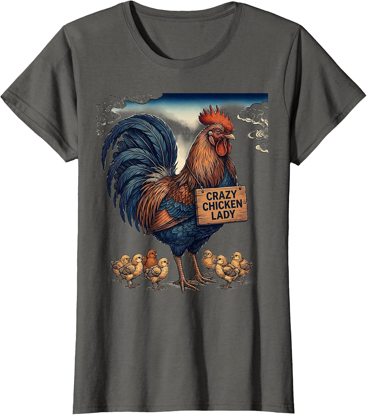 Women's Crazy Chicken Lady Funny Chicken Design T-Shirt - Asphalt Grey