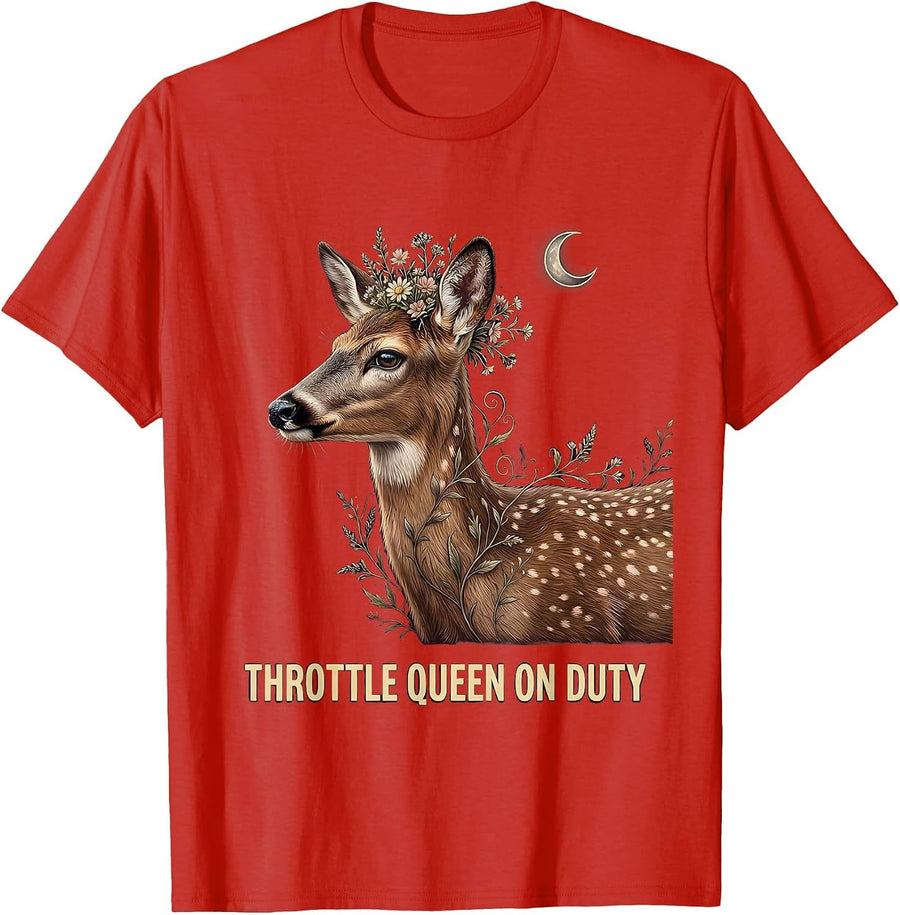 Men's Throttle Queen On Duty Motorcycle Rider Design T-Shirt - Red