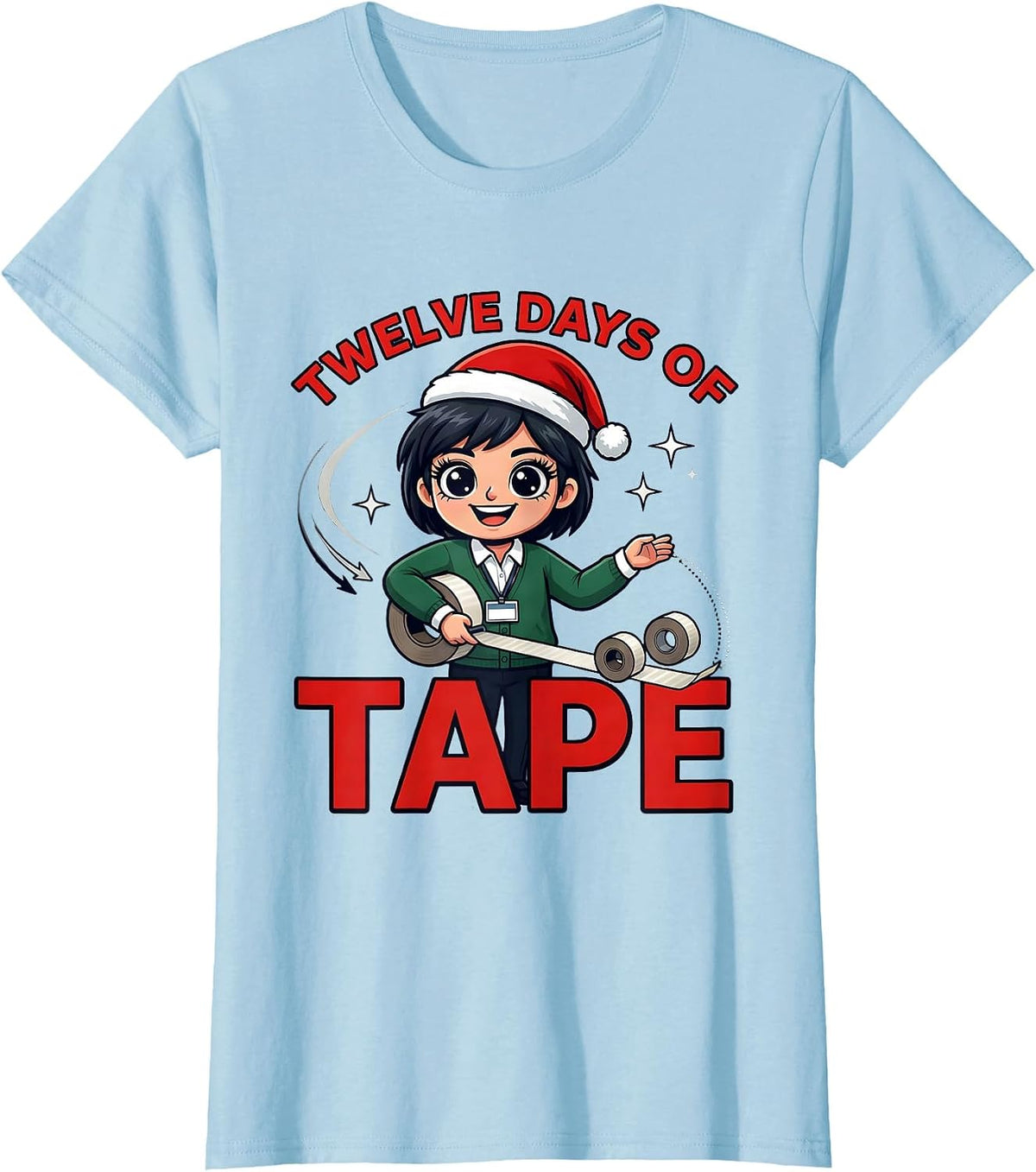 TWELVE DAYS OF TAPE Funny Teacher Christmas School Staff T-Shirt - Baby Blue