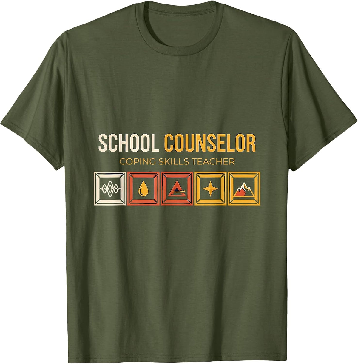 Men's School Counselor Coping Skills Teacher Geometric T-Shirt - Olive Green