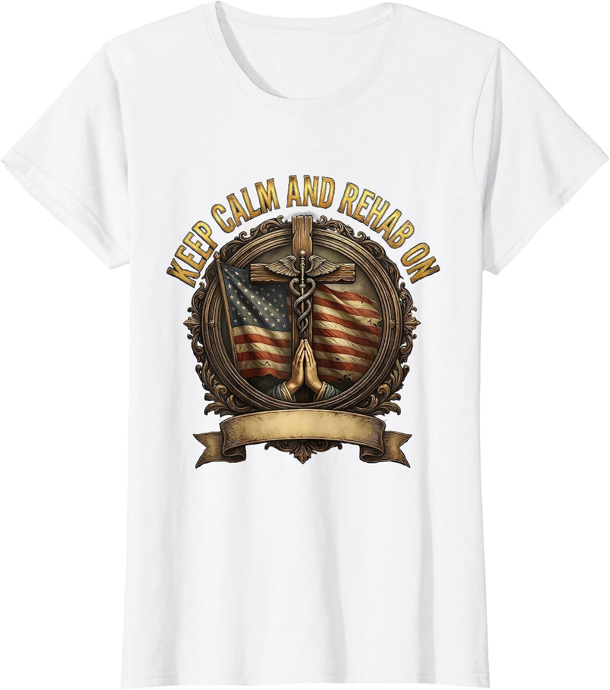 Women's Keep Calm and Rehab On Physical Therapy Design T-Shirt - White