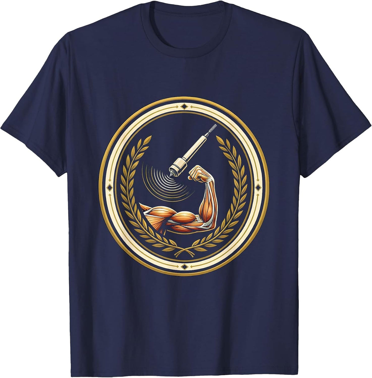 Physical Therapy Ultrasound Muscle Glow Design T-Shirt - Navy Blue