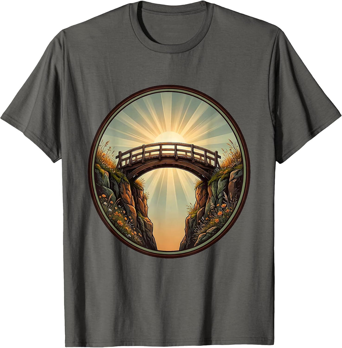School Counselor Bridge Connecting Cliffs Graphic T-Shirt - Asphalt Grey