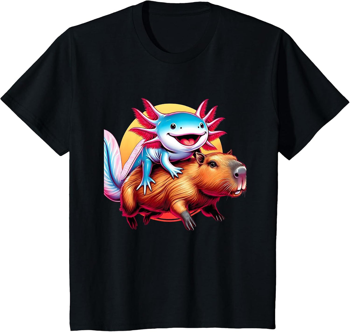 Funny Capybara Graphic Tee Men Women Kids Boys Axolotl Lover T-Shirt - Black
