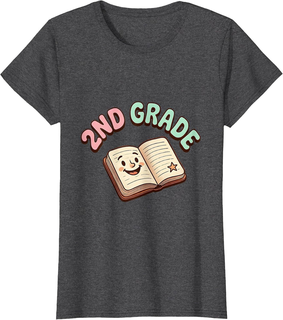 Women's Groovy 2nd Grade Back To School First Day of Second Grade T-Shirt - Dark Heather Grey