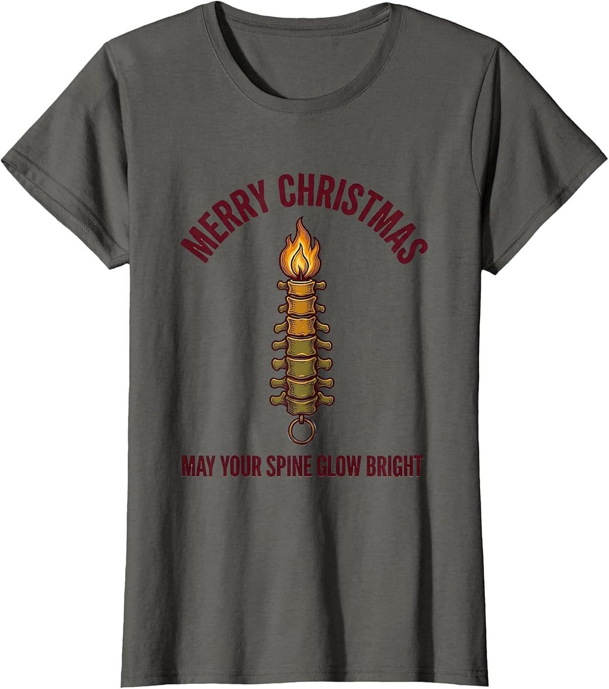 Women's Merry Christmas, May Your Spine Glow Bright Funny T-Shirt - Asphalt Grey