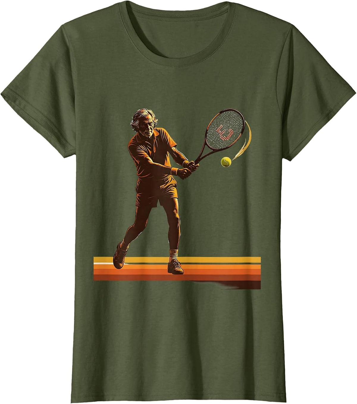 Women's Retro Tennis Player Swing Humor Vintage Racket Lover T-Shirt - Olive Green