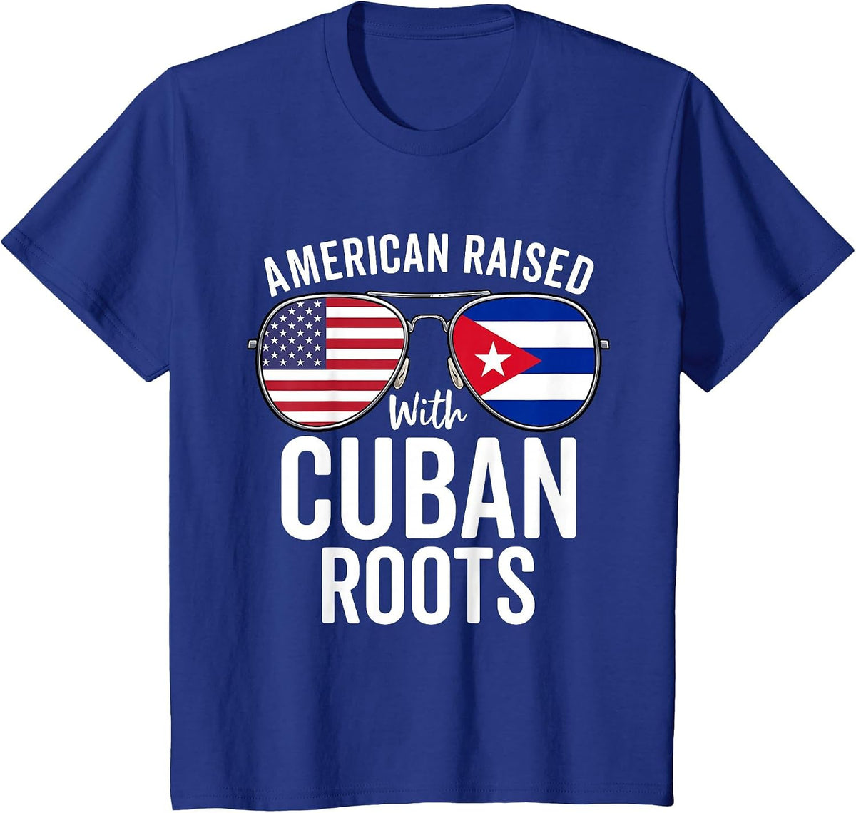 American Raised with Cuban Roots USA Cuba Flag T-Shirt - Royal Blue