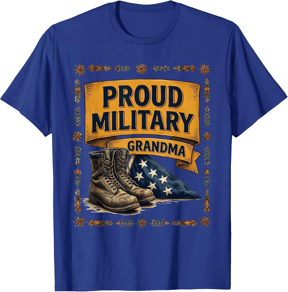 Proud Military Grandma Folk Art Veteran Family Pride T-Shirt - Royal Blue
