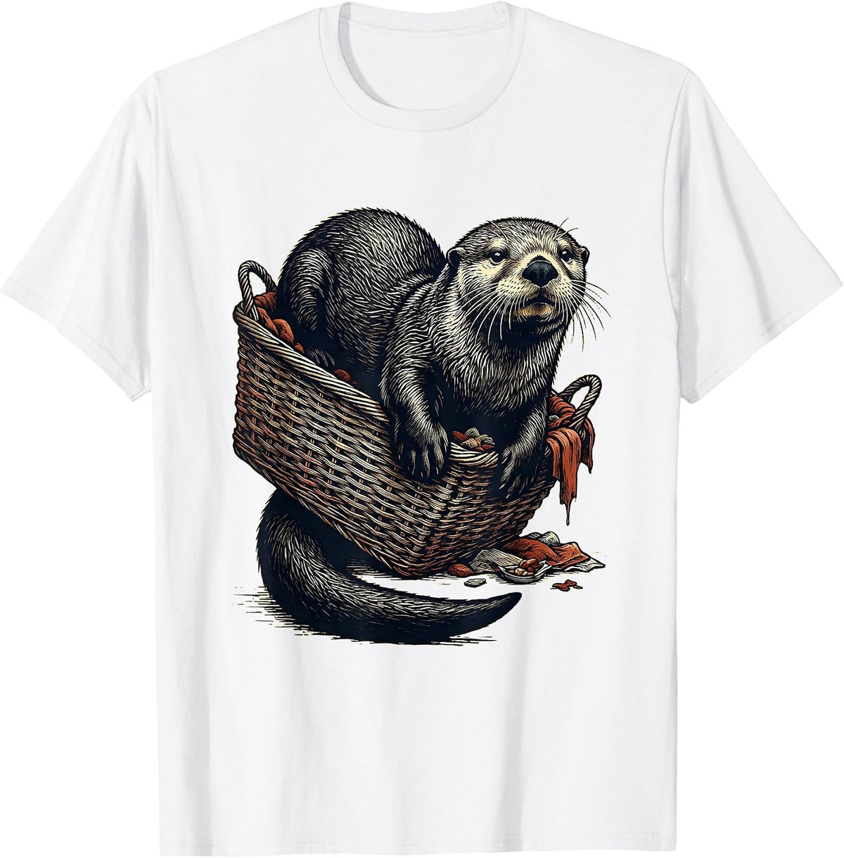 Men's Sea Otter Linocut Funny Otter Lover Gift T-Shirt - White