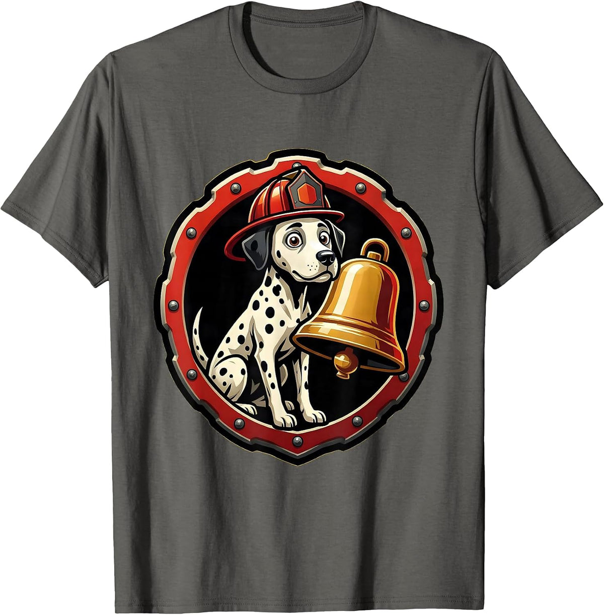 Men's Firefighter Dalmatian Watching Alarm Bell Design T-Shirt - Asphalt Grey