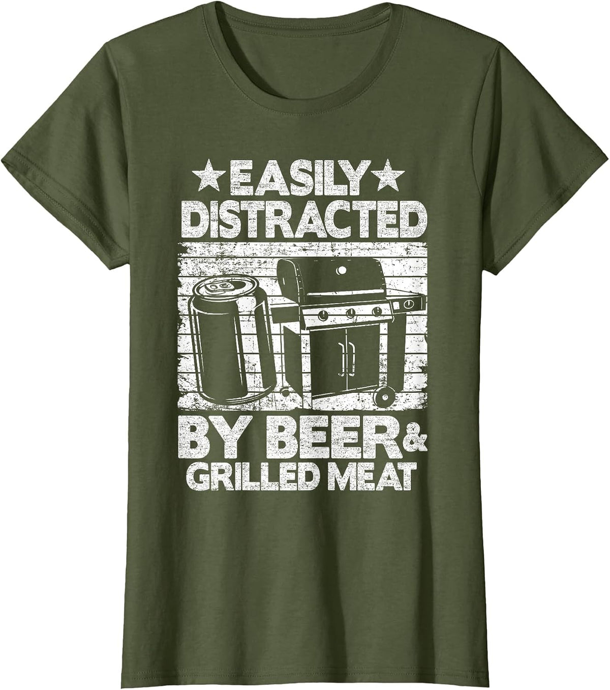 Easily Distracted By Beer & Grilled Meat Funny Pig Pork Rub T-Shirt - Olive Green