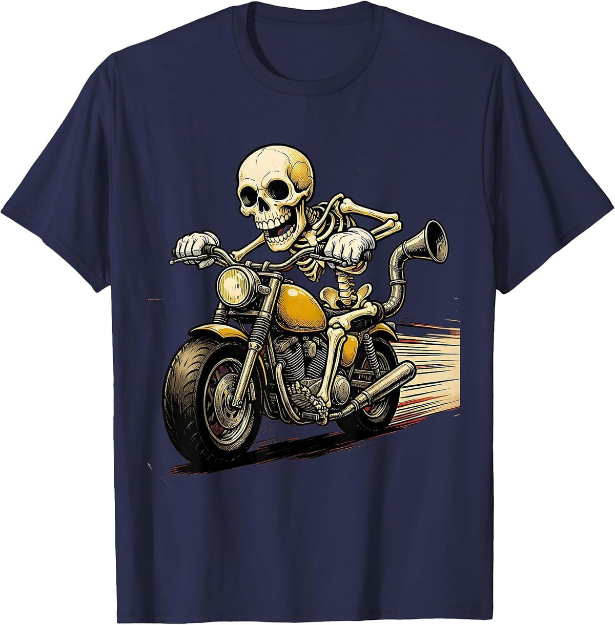Never Better Skeleton Motorcycle Rider Graphic T-Shirt - Navy Blue