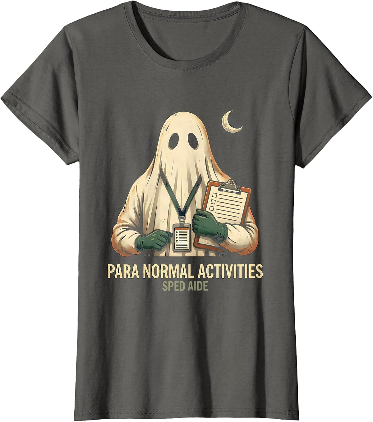 Women's Para Normal Activities SPED Aide Vintage Teacher Halloween T-Shirt - Asphalt Grey