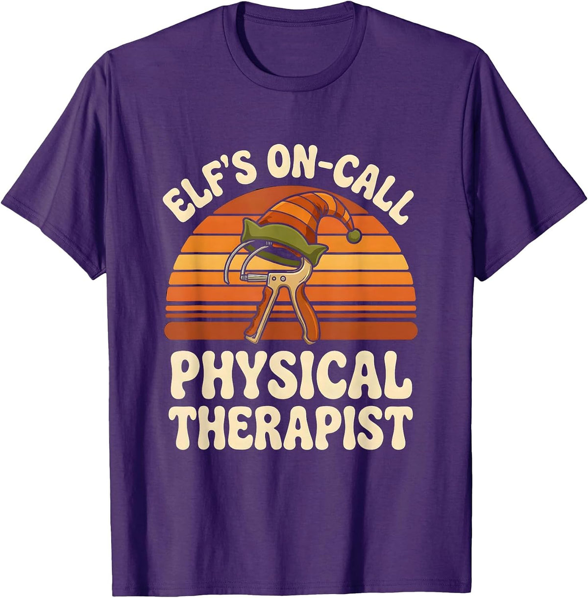 Elf's On-Call Physical Therapist Retro Funny PT Christmas T-Shirt - Purple