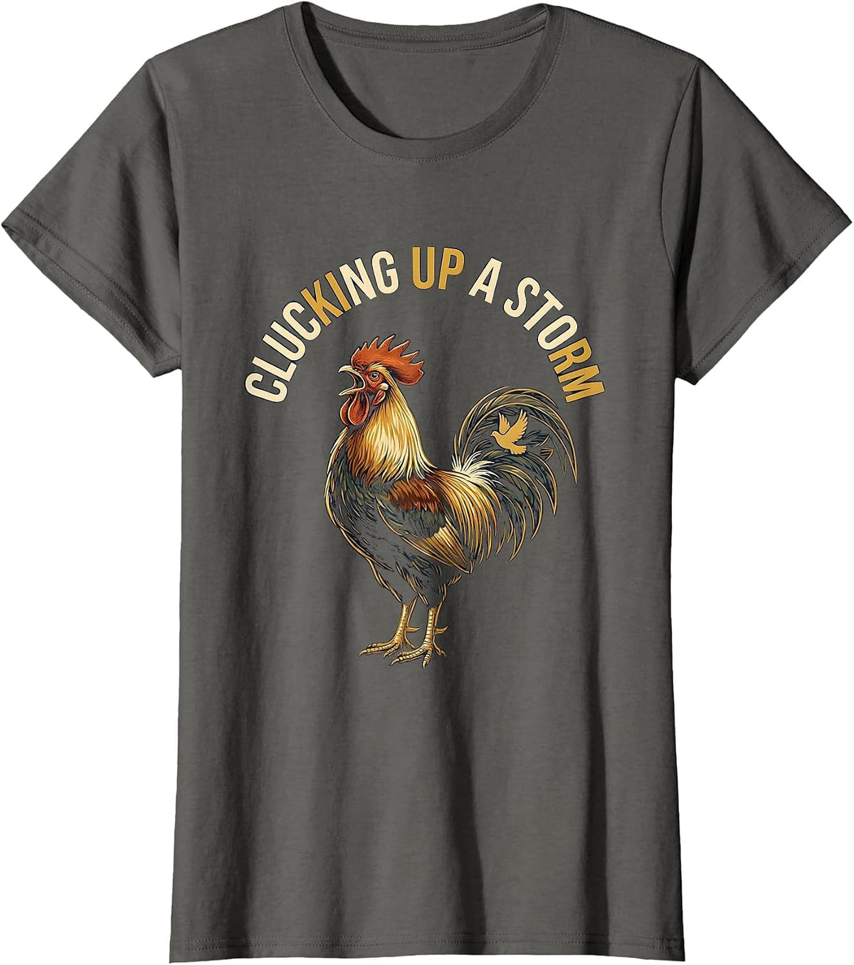 Women's Clucking Up a Storm Funny Chicken Design T-Shirt - Asphalt Grey