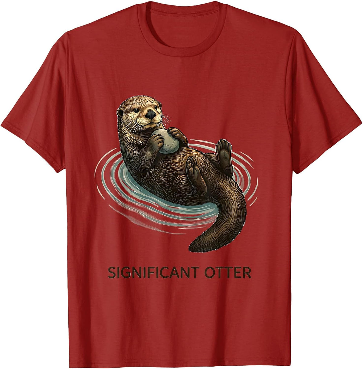 Sea Otter Floating Calm Nature Art T-Shirt, Men, Cranberry Red, Medium - As Pictured