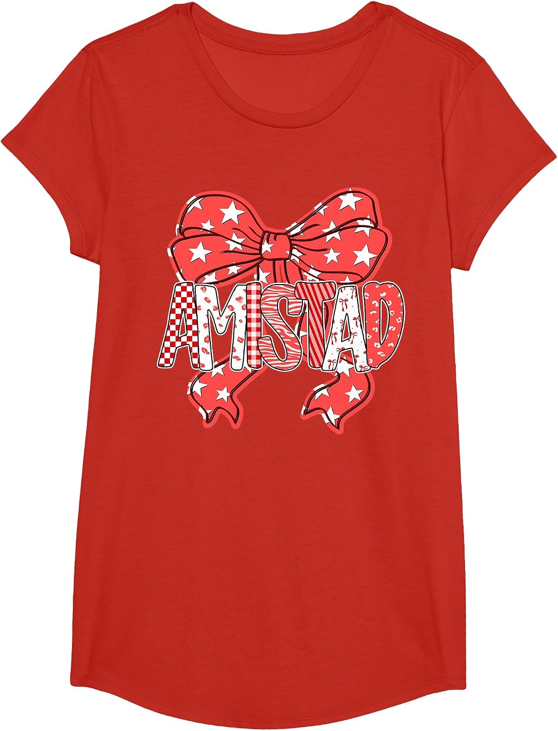 I Love Amistad Preppy Bow Teacher Student T-Shirt - Girls Red