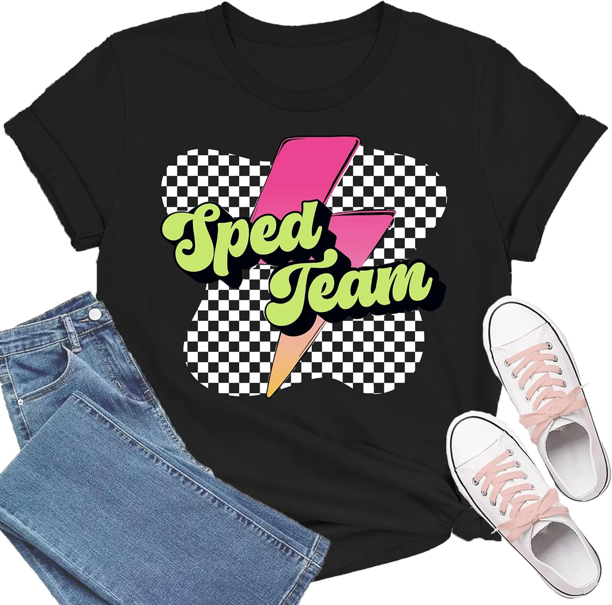 Sped Team Shirts for Women 90s Neon Teacher Shirt Sped Teacher Tee - Black