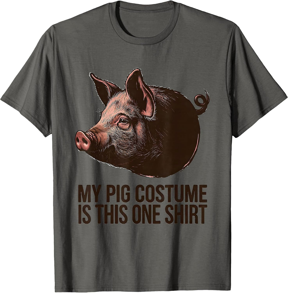 My Pig Costume Is This One Shirt Funny Pig Lover Halloween T-Shirt - Asphalt Grey