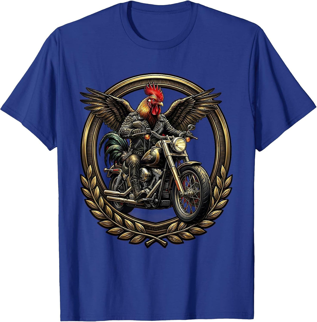 Men's Rooster Biker Revving Motorcycle Graphic Tee T-Shirt - Royal Blue