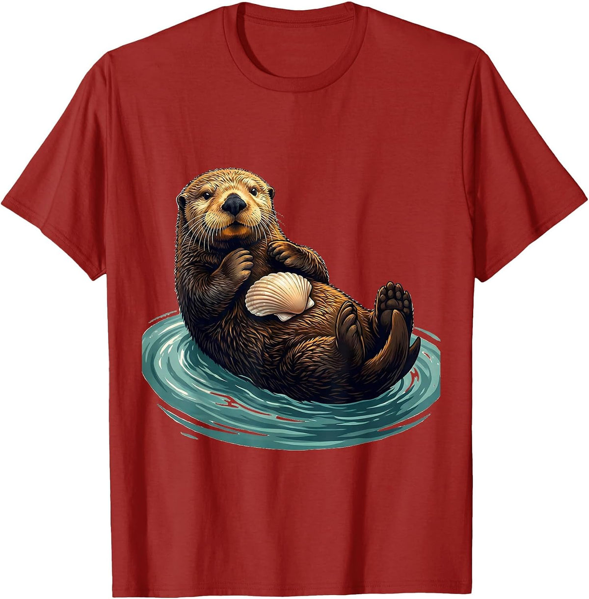 Sea Otter Balancing Shell Funny Otter Lover Humor T-Shirt, Men, Cranberry Red, Small - As Pictured