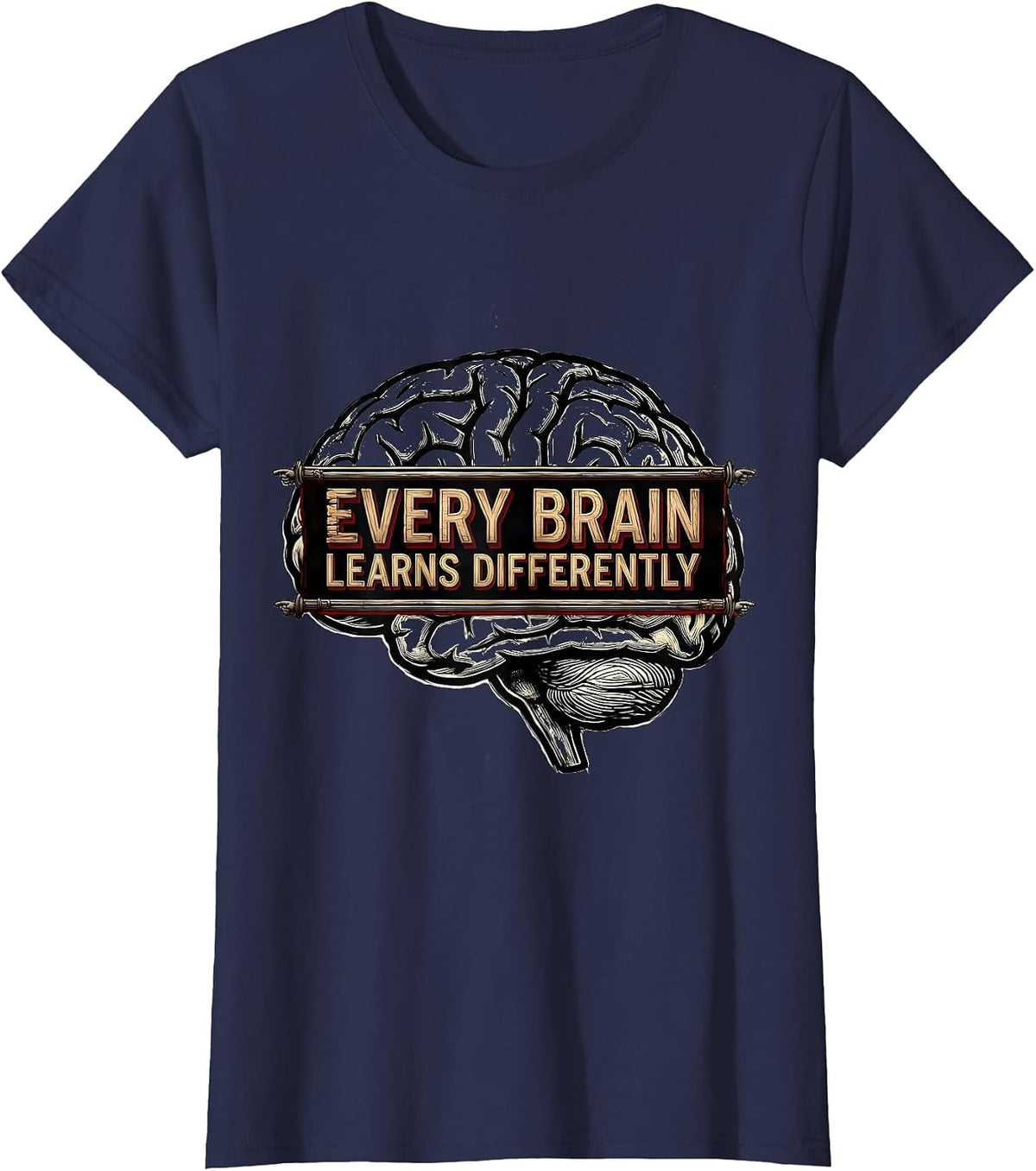 Women's Every Brain Learns Differently Special Education Tee T-Shirt - Navy Blue