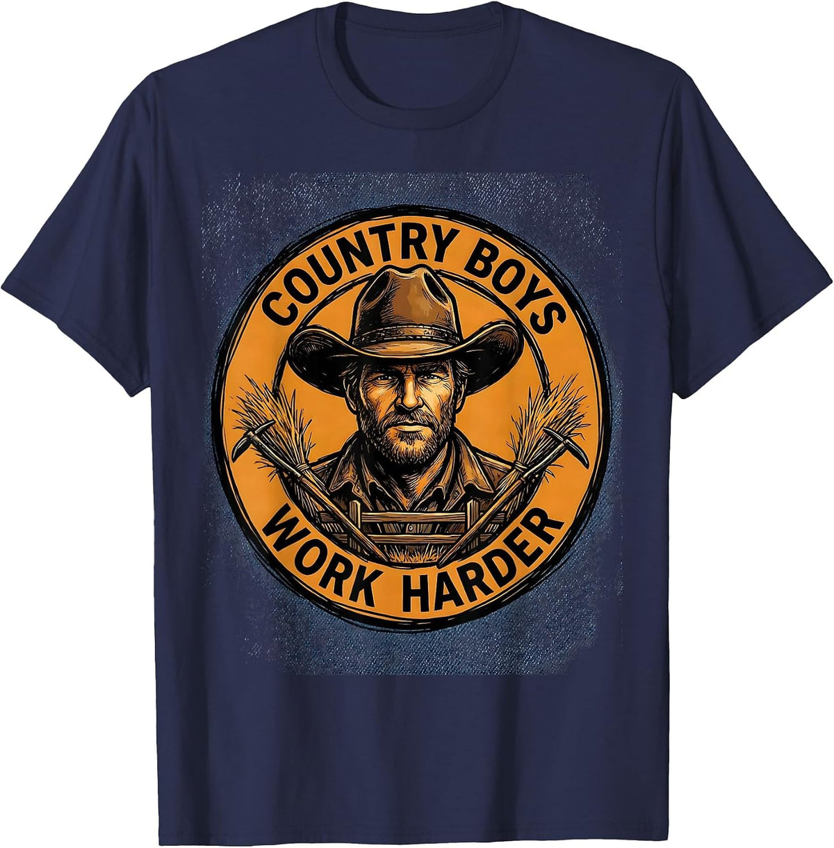 Country Boys Work Harder Rural Pride Design T-Shirt - Navy Blue