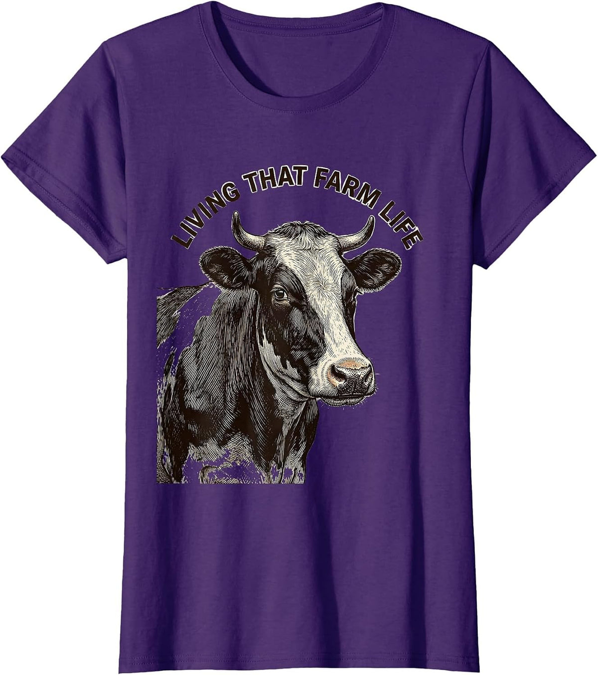 Women's Living That Farm Life Cow Design T-Shirt - Purple