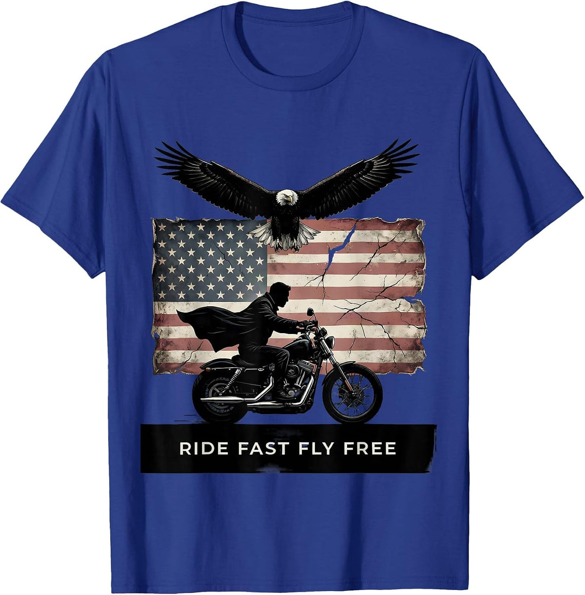 Men's Ride Fast Fly Free Godspeed Biker Design T-Shirt - Royal Blue