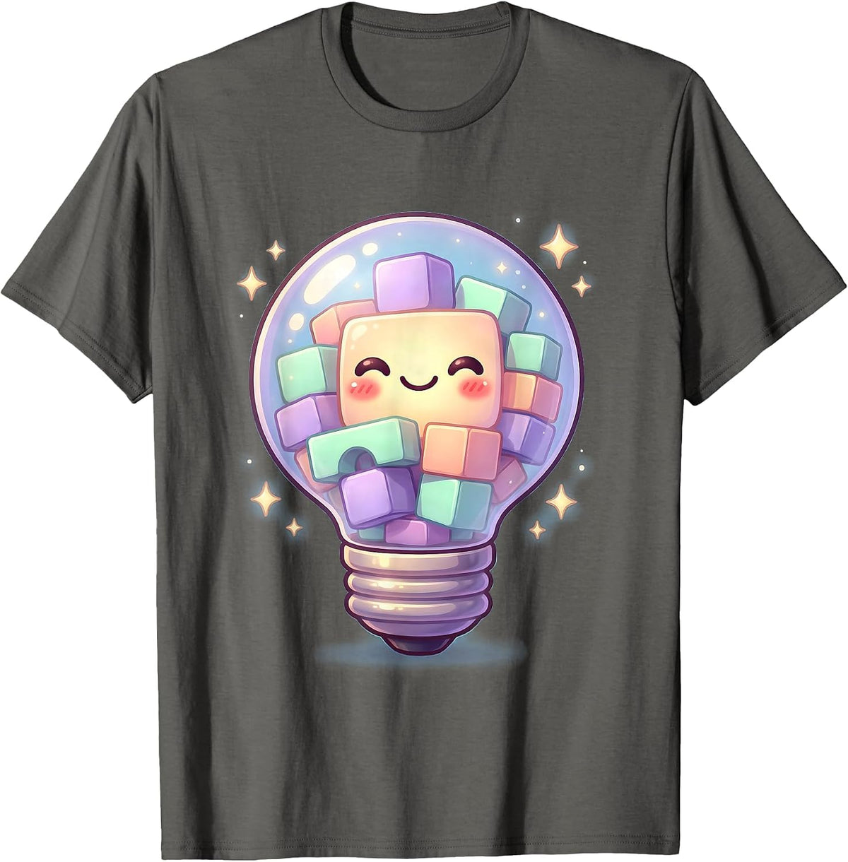 Sped Teacher Lightbulb Building Blocks Graphic T-Shirt - Asphalt Grey