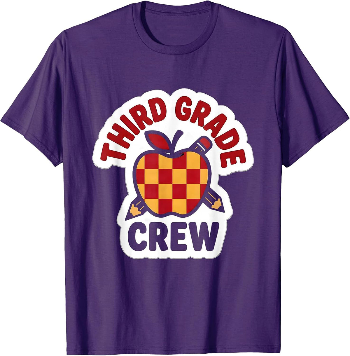 Men's Third Grade Crew Cute Teacher Pencil Apple Back To School T-Shirt - Purple