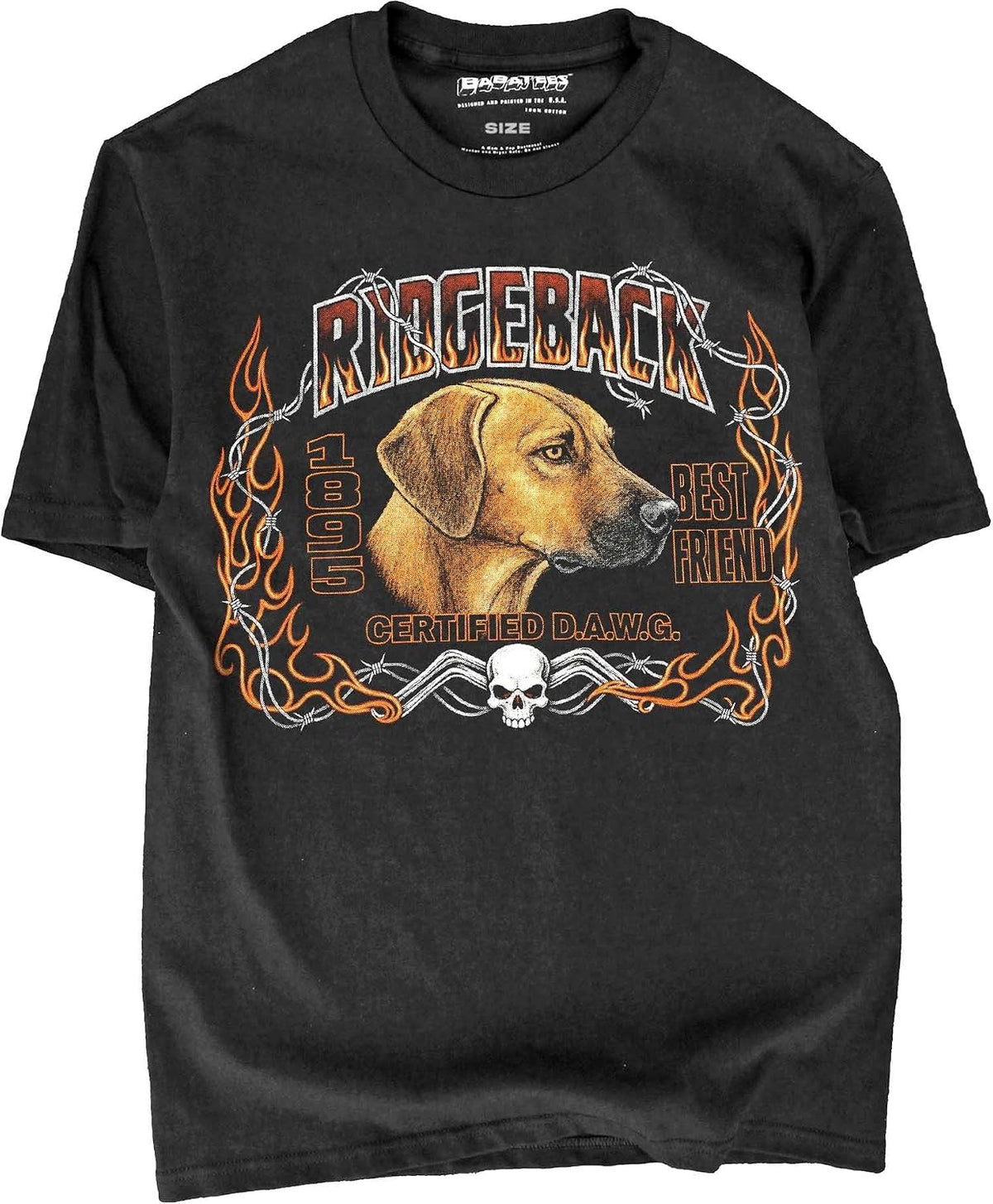 BABATEES Rhodesian Ridgeback - U.S.A. Brand Cotton Black Tshirt - Rhodesian Ridgeback 61k