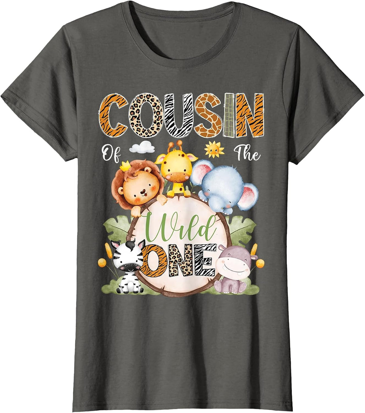 Cousin of The Wild One 1St Birthday Boy Safari Jungle T-Shirt - Asphalt Grey