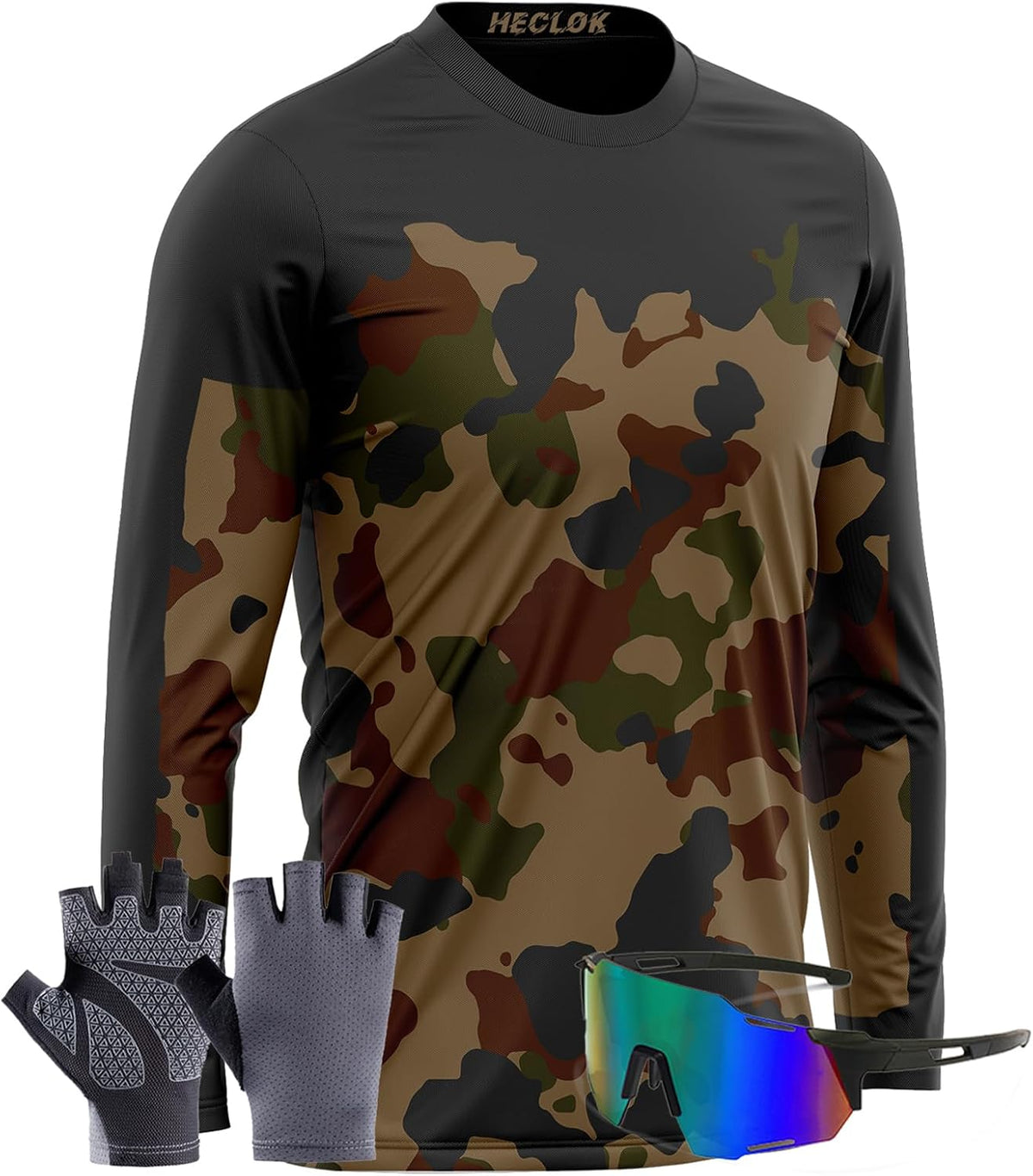 Men's Basic Cycling Jerseys,Bicycle Jersey,Long Sleeve Moisture Wicking Quick Dry Biking Off-Road Shirt＋Gloves - Typ-2
