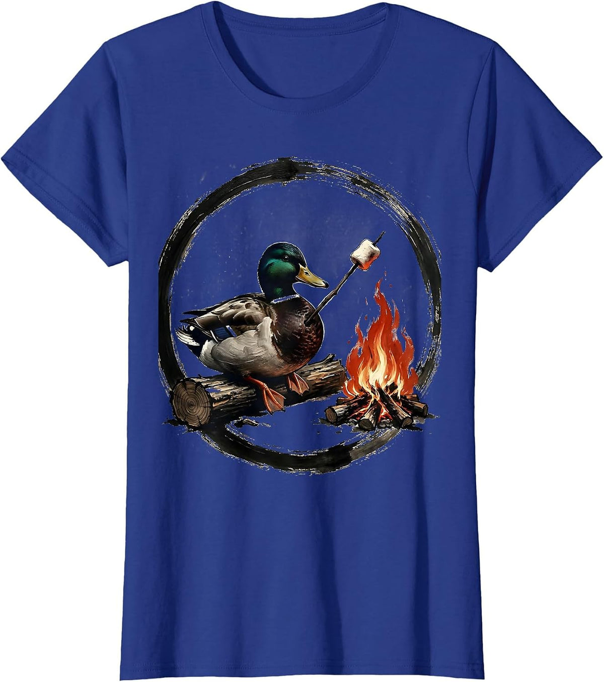 Women's Duck Roasting Marshmallow Over Campfire T-Shirt - Royal Blue