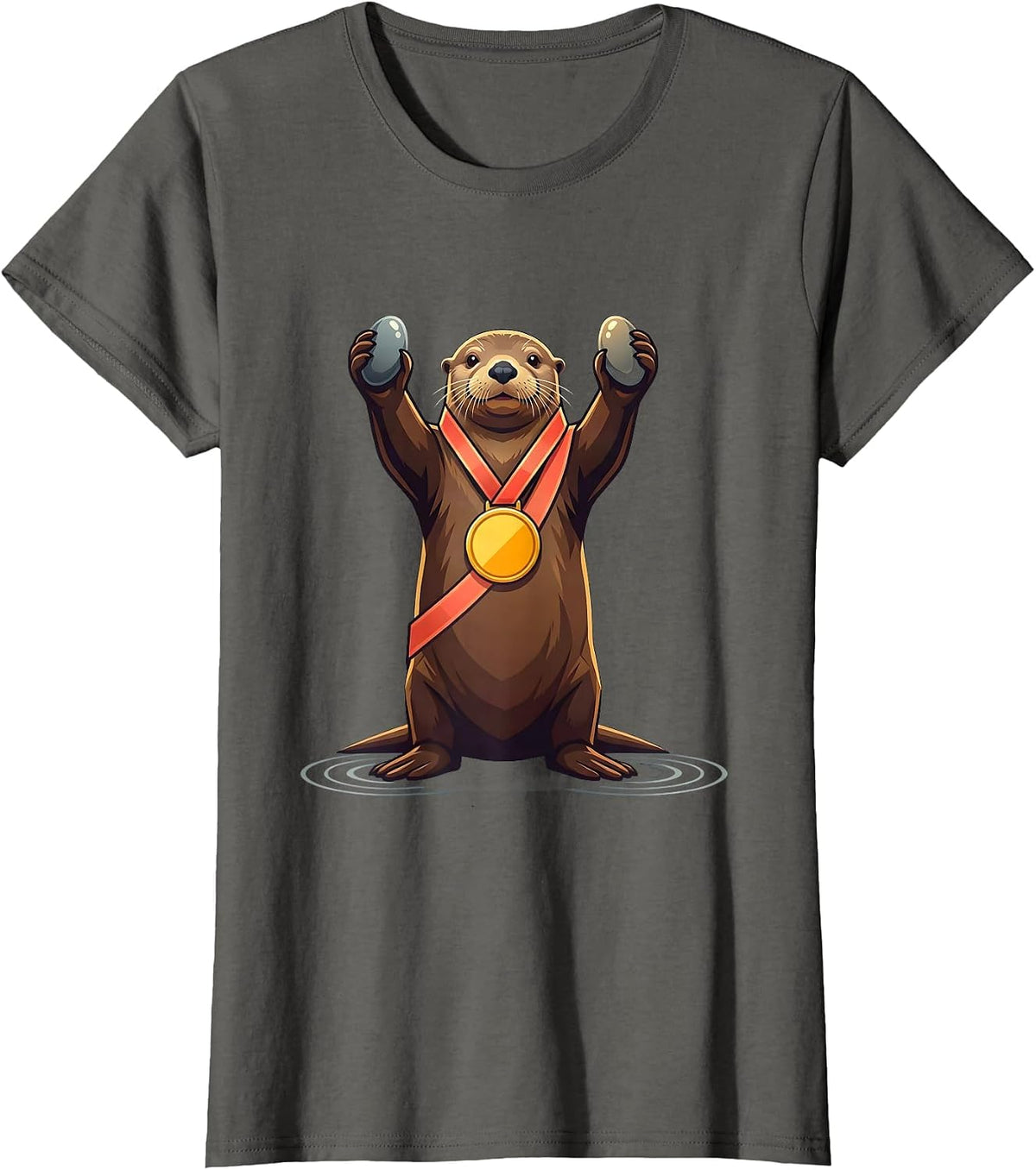 Women's Proud Sea Otter Medal Cute Otter Lover Gift T-Shirt - Asphalt Grey