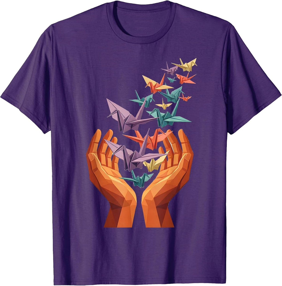 Men's Autism Awareness Origami Birds Freedom Illustration T-Shirt - Purple