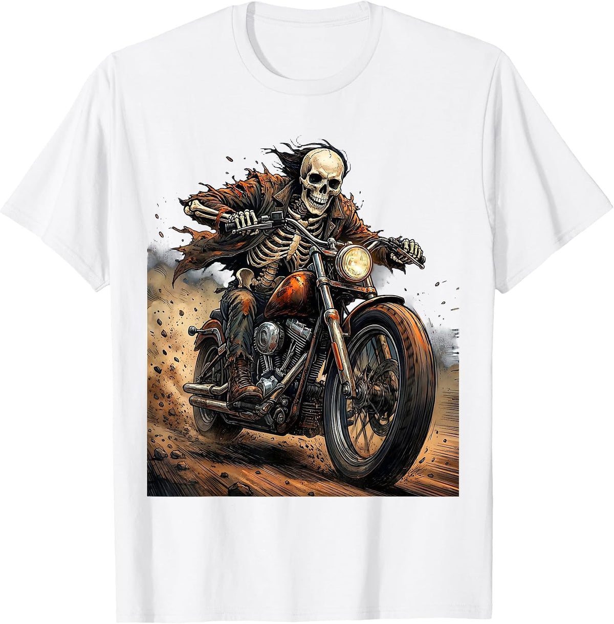 Men's Skeleton Motorcycle Rider Full Speed Graphic T-Shirt - White