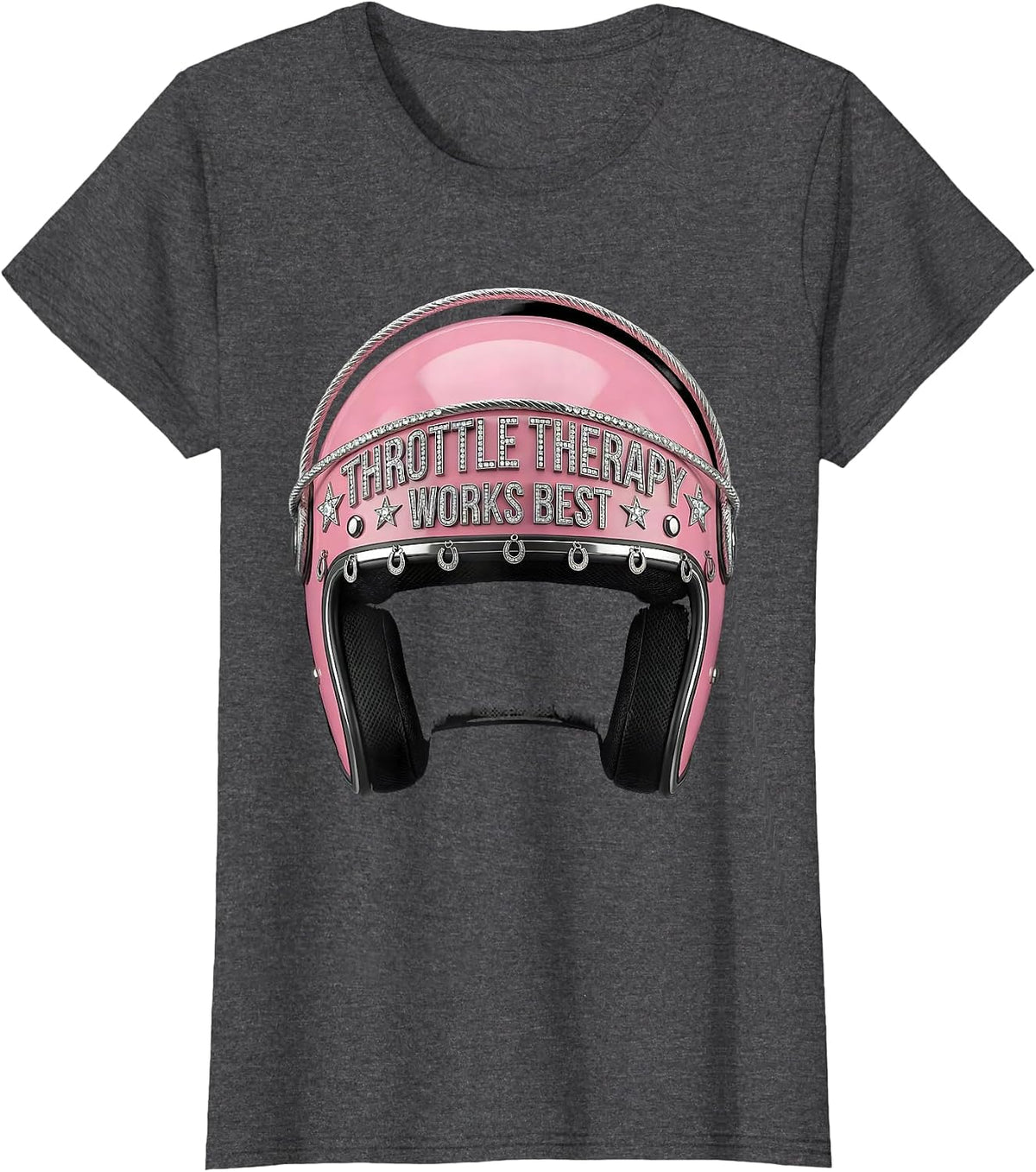 Women's Throttle Therapy Works Best Motorcycle Design T-Shirt - Dark Heather Grey