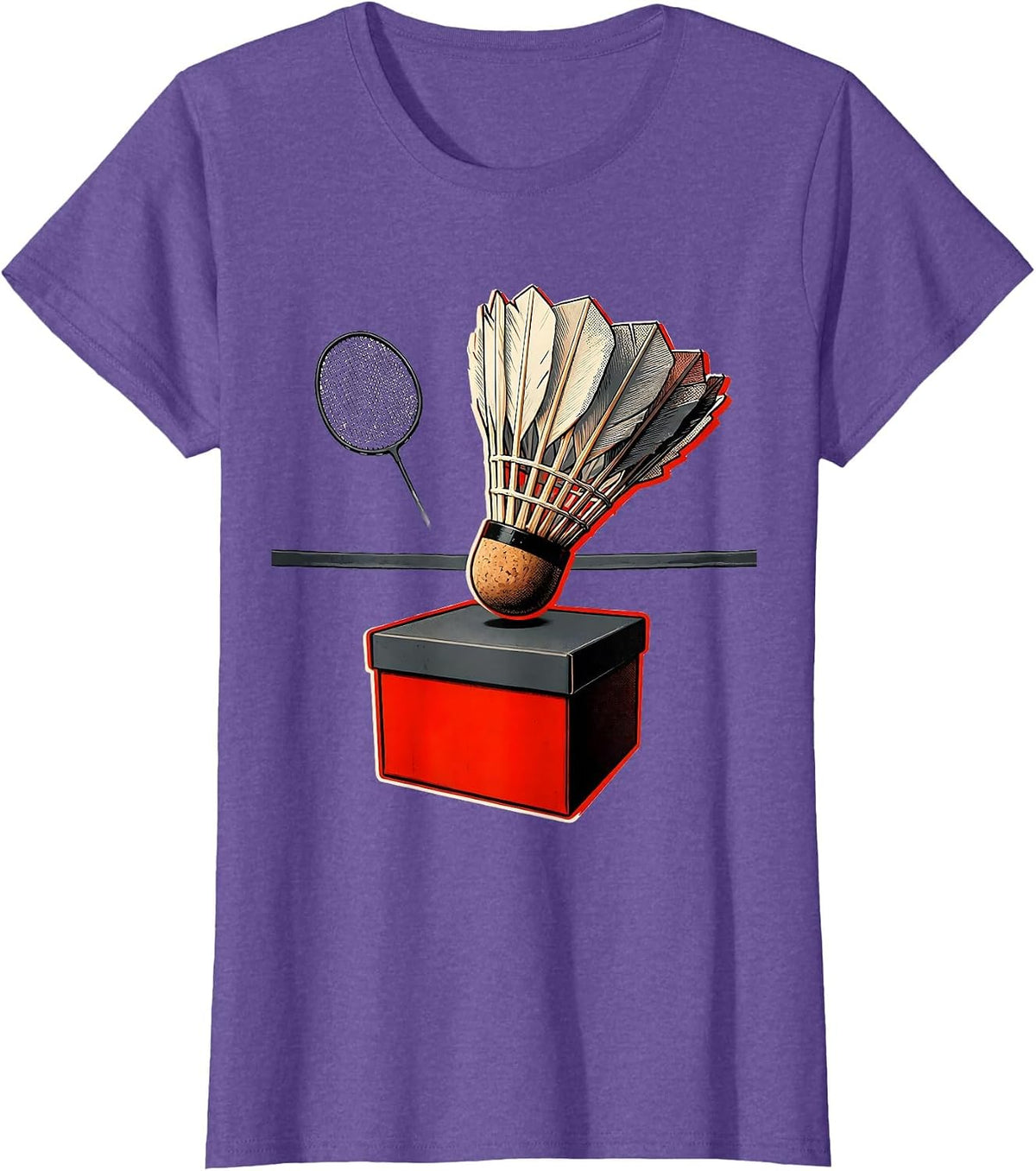 Badminton Shuttlecock Screenprint Racket Sport Humor T-Shirt - Purple Heather