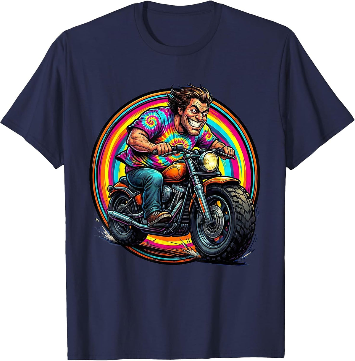 Men's Vibrant Tie Dye Motorcycle Rider Graphic T-Shirt - Navy Blue