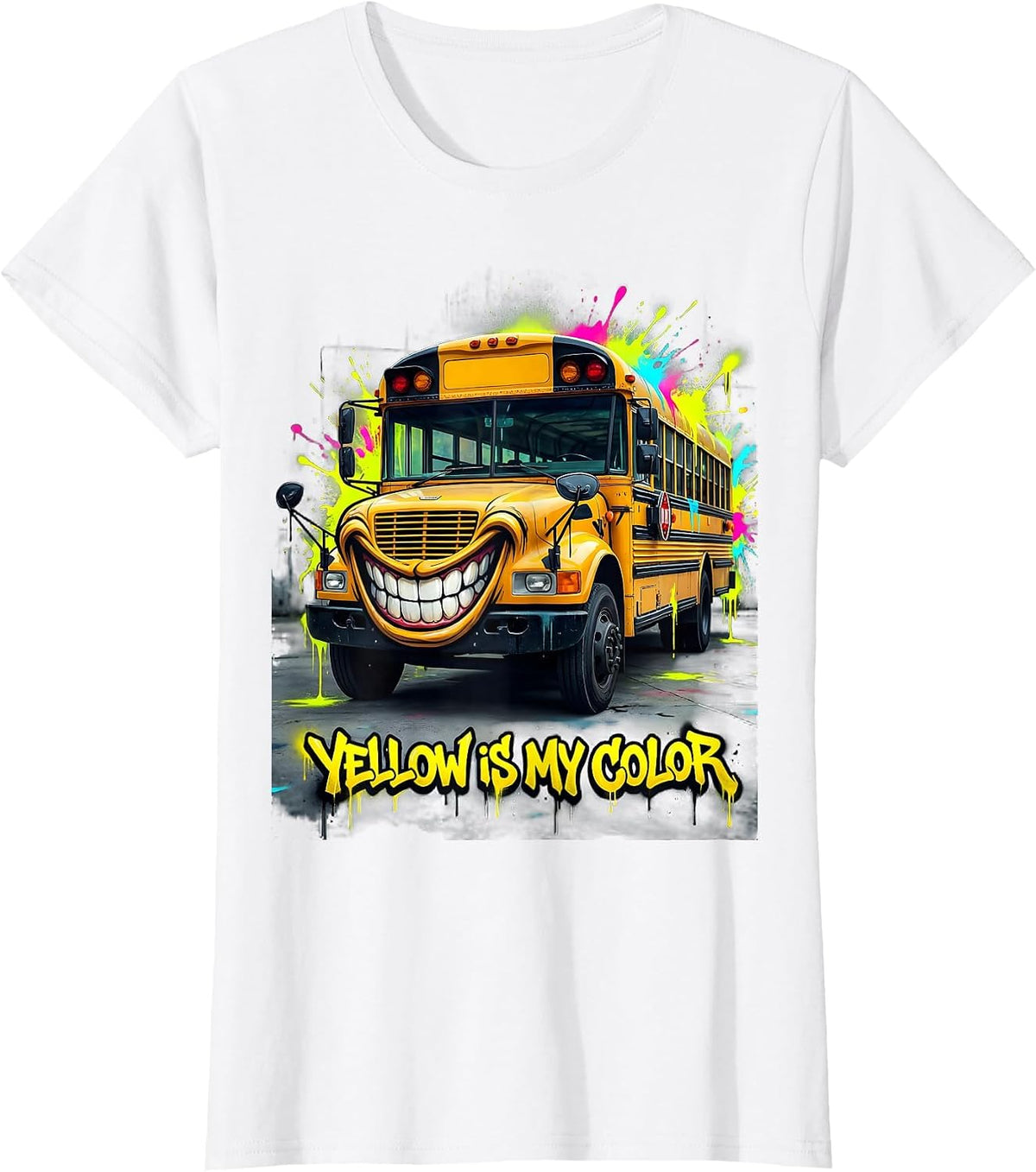 Yellow Is My Color School Bus Driver Design T-Shirt - White