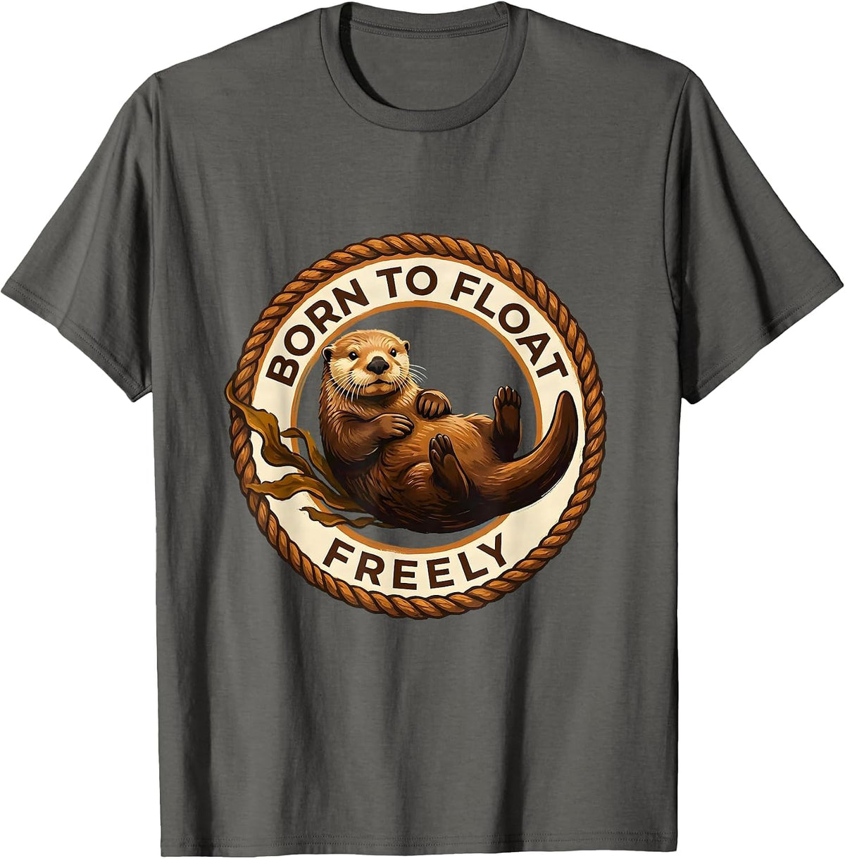Men's Born to Float Freely Sea Otter Design T-Shirt - Asphalt Grey