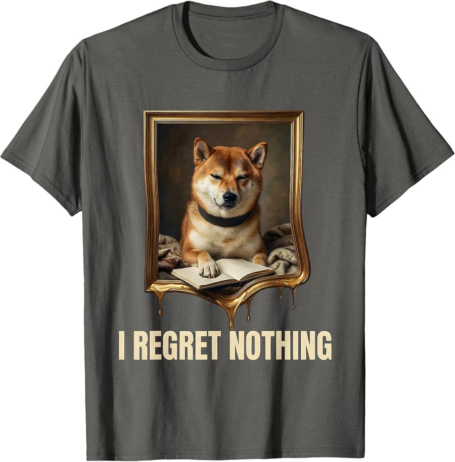 I Regret Nothing Surreal Shiba Inu Doge Meme Humor T-Shirt - Asphalt Grey