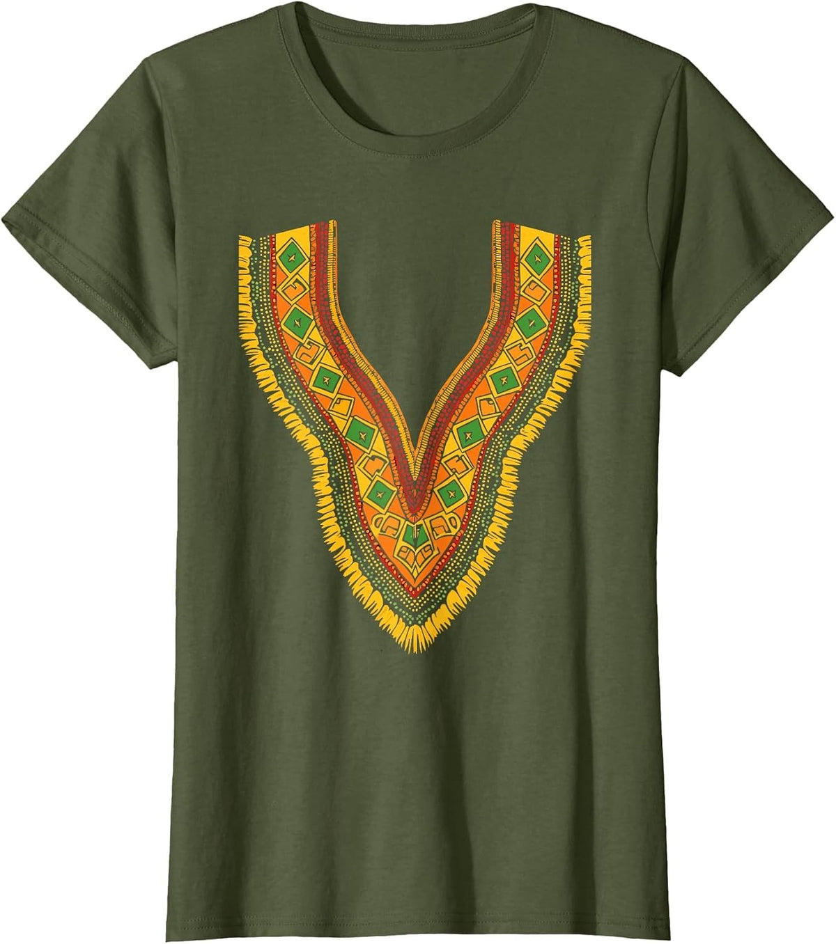 African Print Dashiki Kente Art Men Boys Black History Month T-Shirt - Olive Green