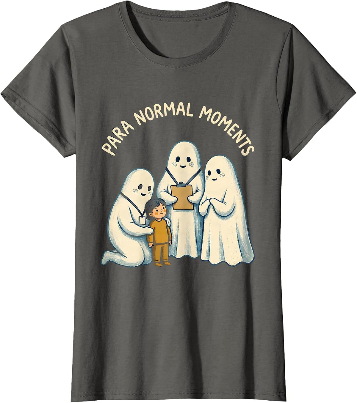 Women's Para Normal Moments Storybook Ghost Paraeducator Halloween T-Shirt - Asphalt Grey
