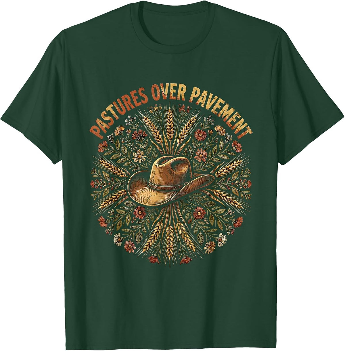 Men's Pastures Over Pavement Country Life Design T-Shirt - Dark Green