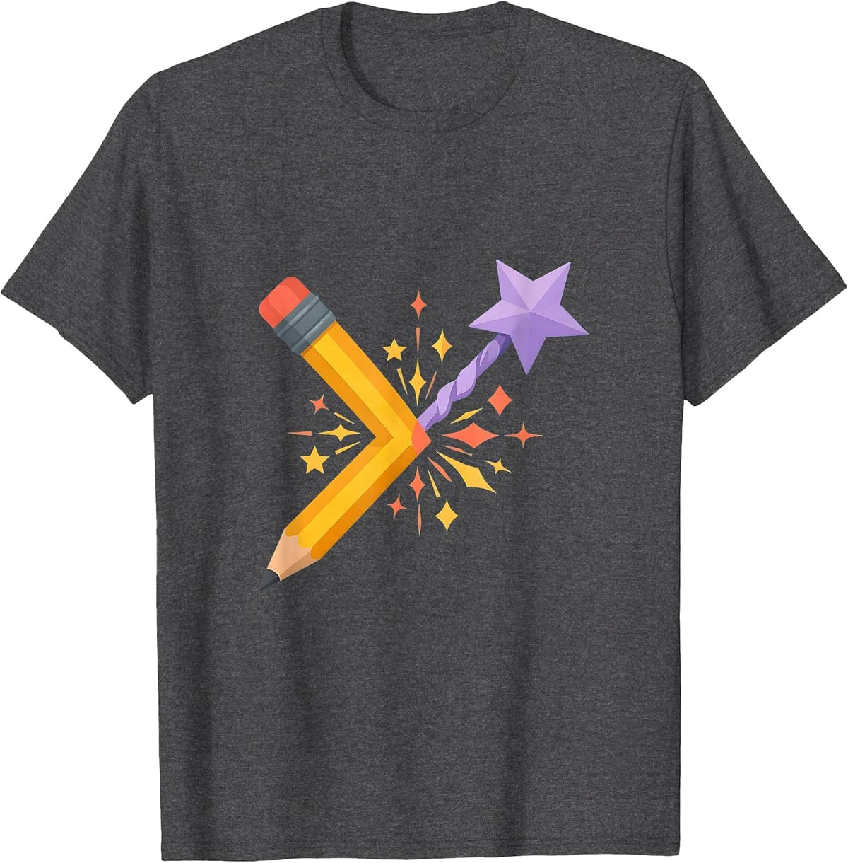 Special Education Teacher Magic Wand Pencil Art T-Shirt - Dark Heather Grey
